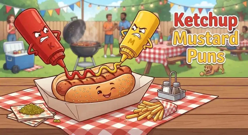 Funny ketchup mustard hot dog