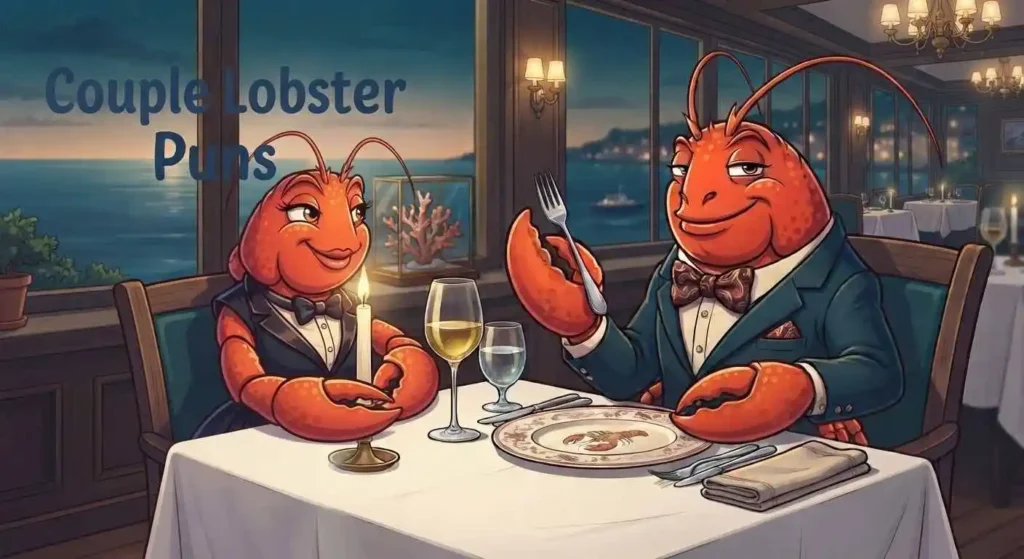 Stylish lobster enjoying seaside dinner