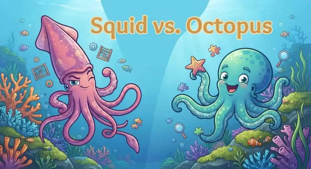 Funny squid and octopus comparison