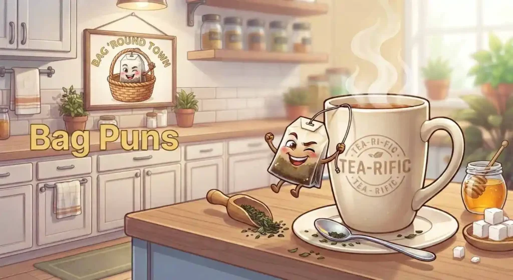 Funny tea bag cartoon character