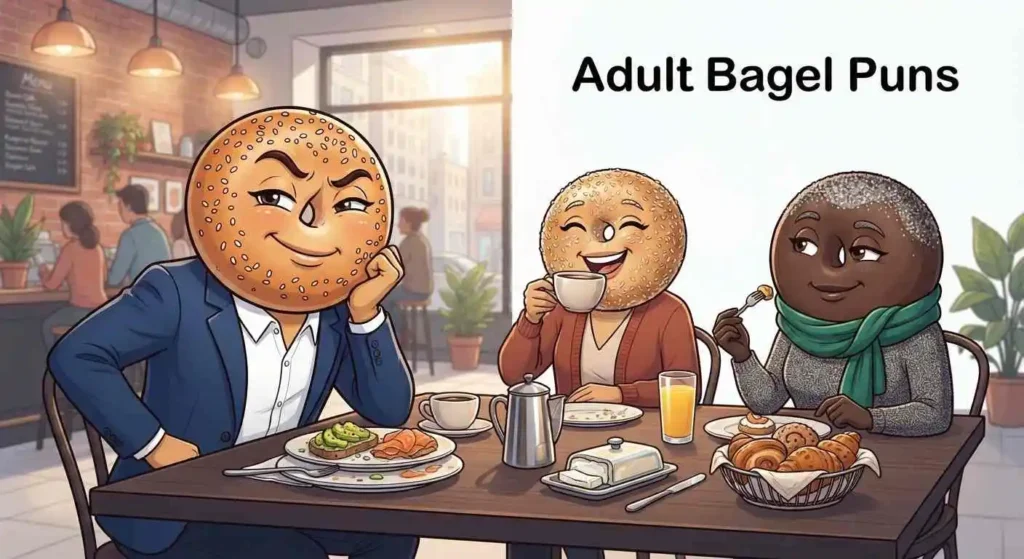 Funny bagel friends at brunch