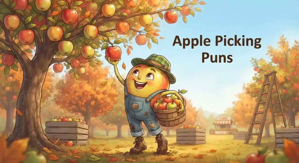 Funny apple picking orchard
