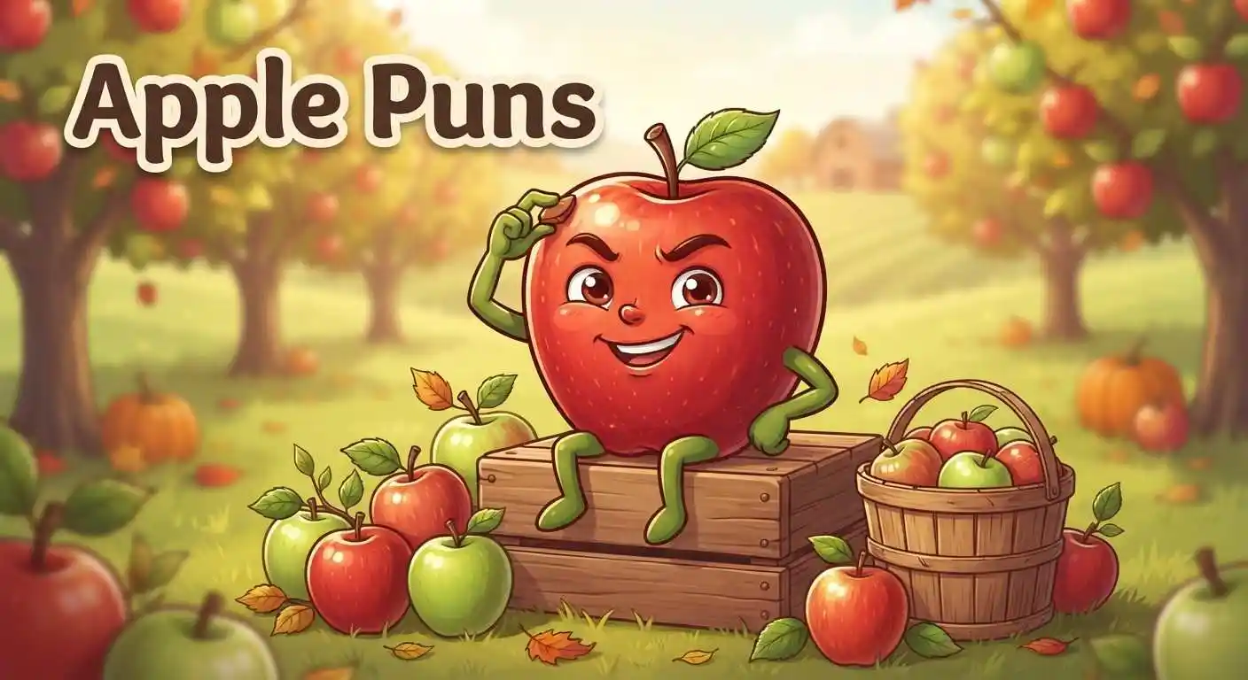 Funny apple character with colorful puns