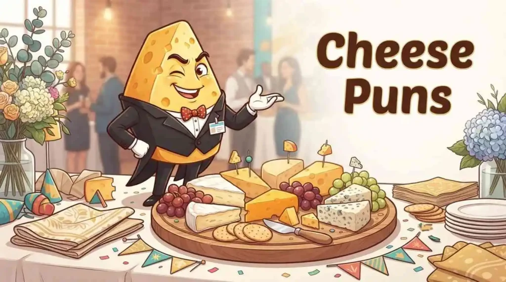 Funny cheese character at party