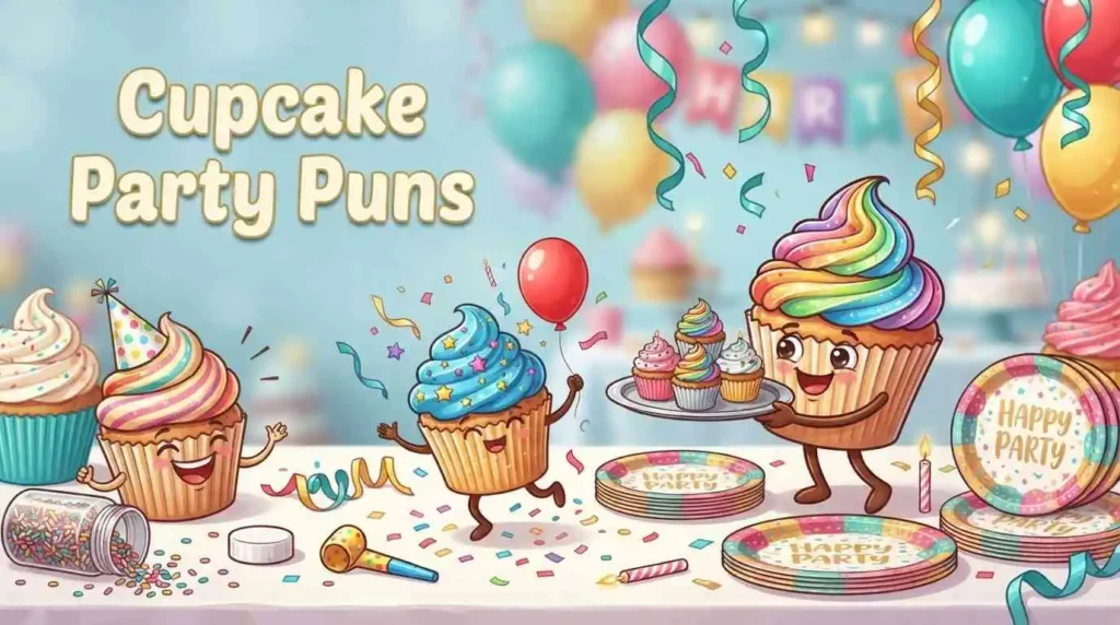 Cupcakes celebrating at colorful party