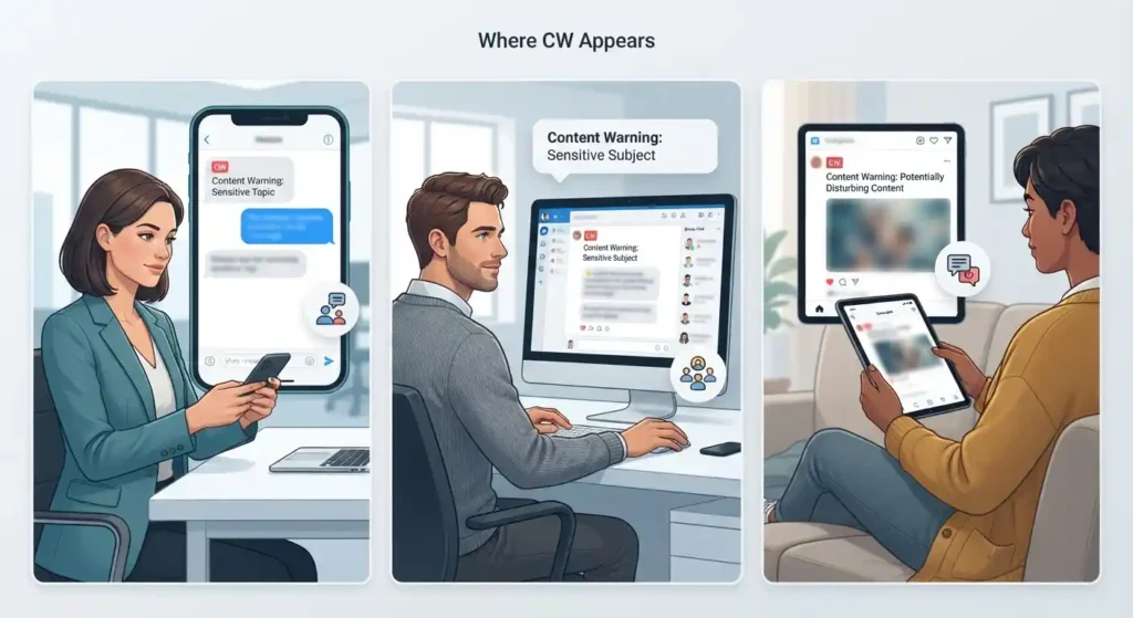 CW warning shown across digital conversations