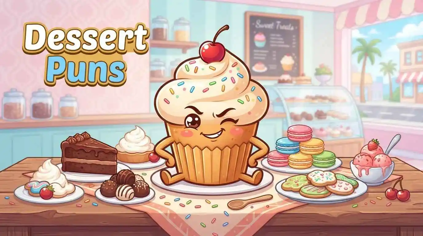 Funny dessert puns illustration