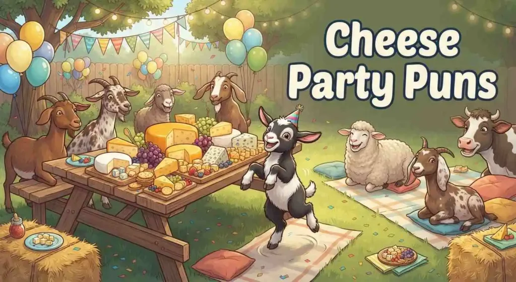Goats celebrating a cheese party
