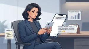 Adult using a phone to give a cautious answer in a chat