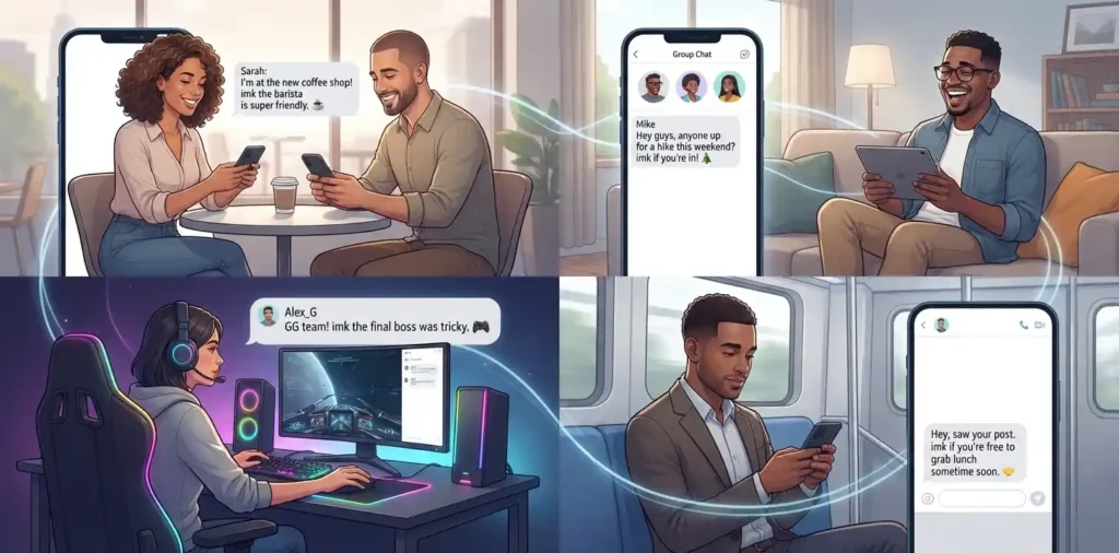 Adults using IMK across chats, DMs, gaming, and group messages