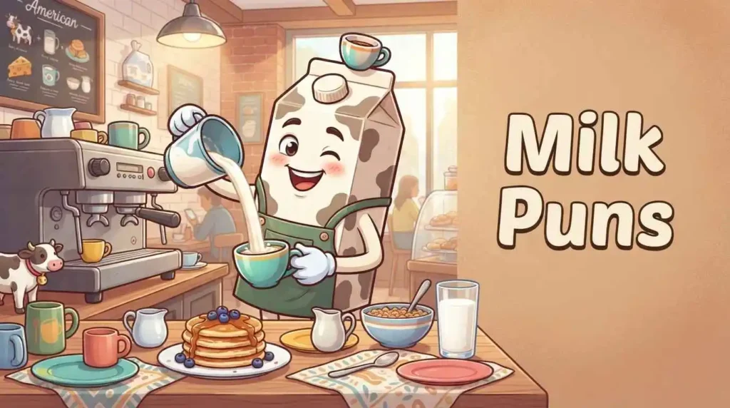 Funny milk character serving drinks