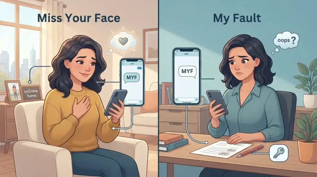 Two meanings of MYF texting abbreviation
