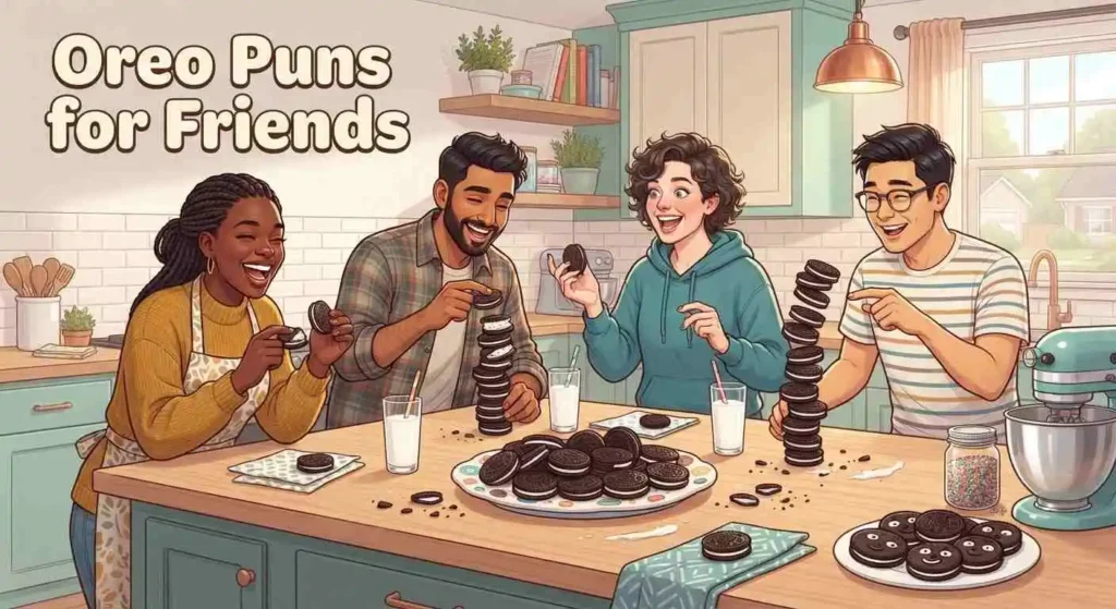 Friends sharing Oreo cookie jokes