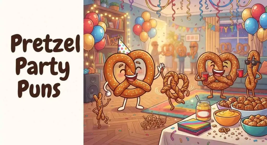 Pretzel characters celebrating a fun party