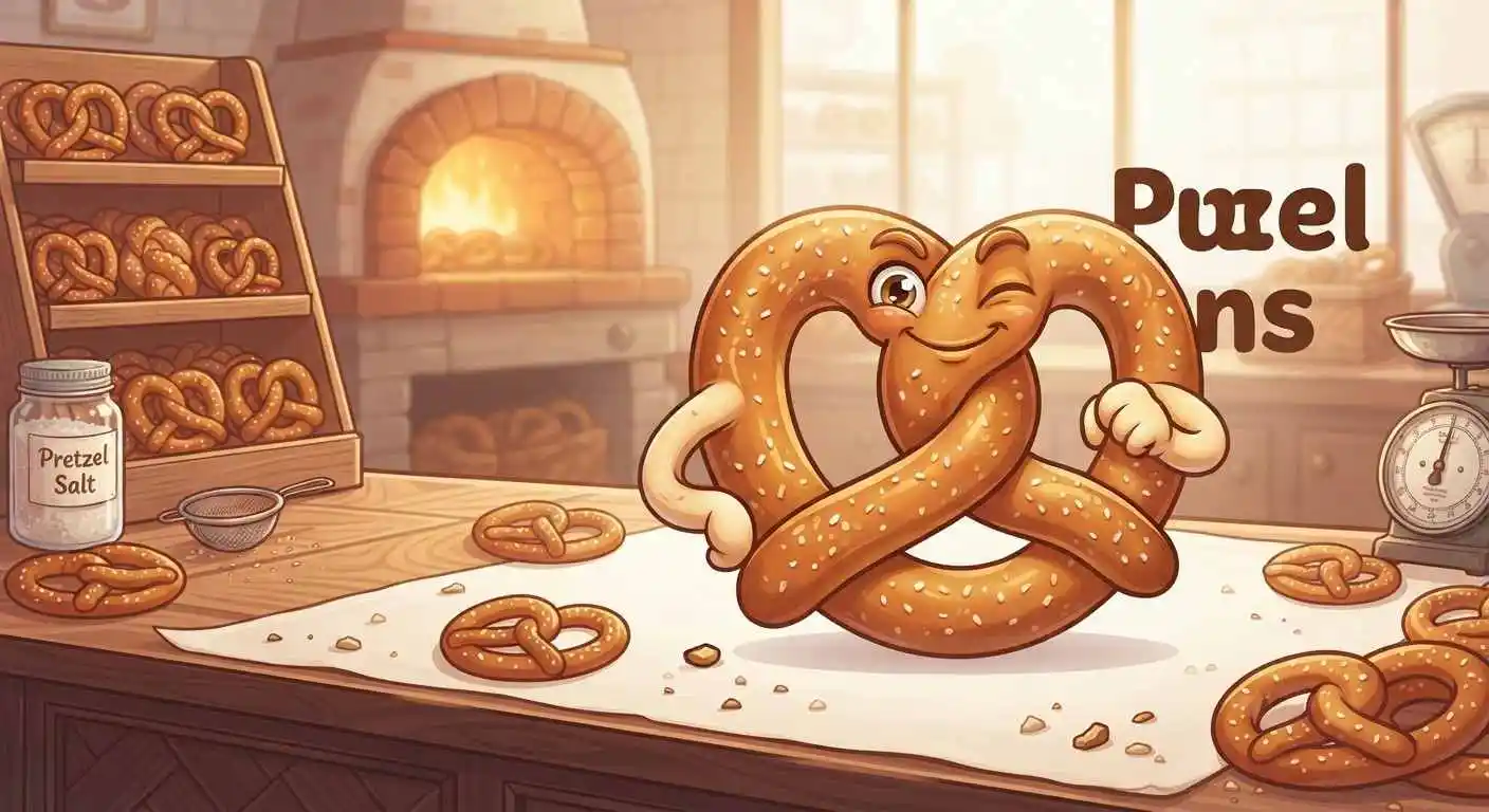 Colorful pretzel character making funny poses