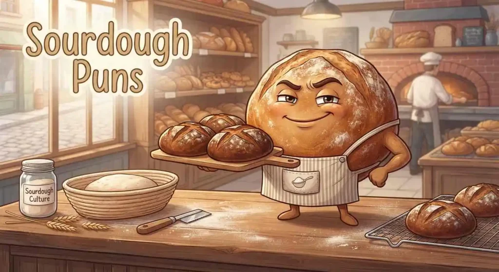 Funny sourdough bread bakery scene