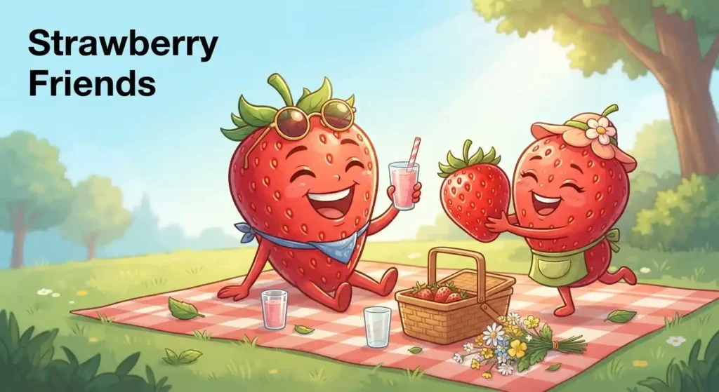 Strawberry friends sharing laughs