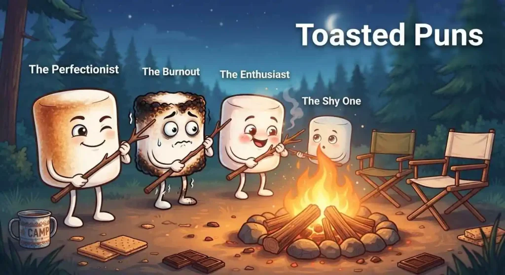 Toasted marshmallow roasting over campfire