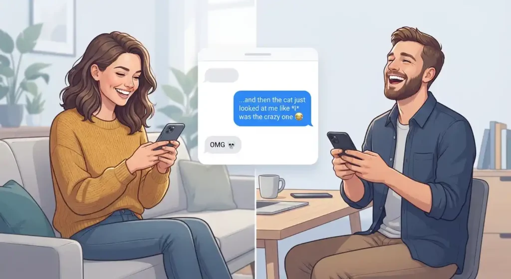 Two adults having a casual conversation through text messages