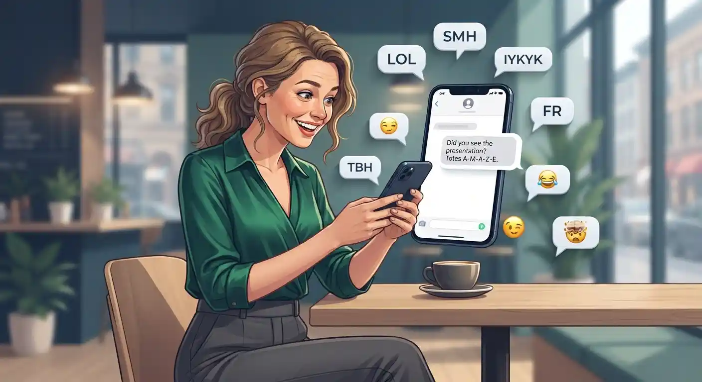 Adult reacting to a casual slang message on a smartphone