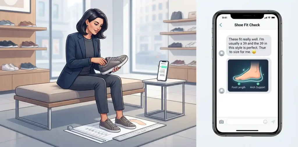 Shopper checking whether shoes are true to size