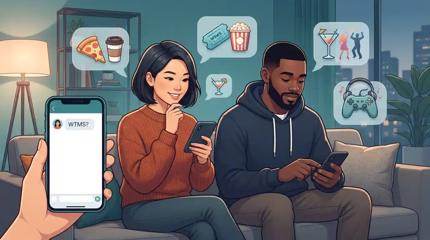 Adult friends texting about what to do next