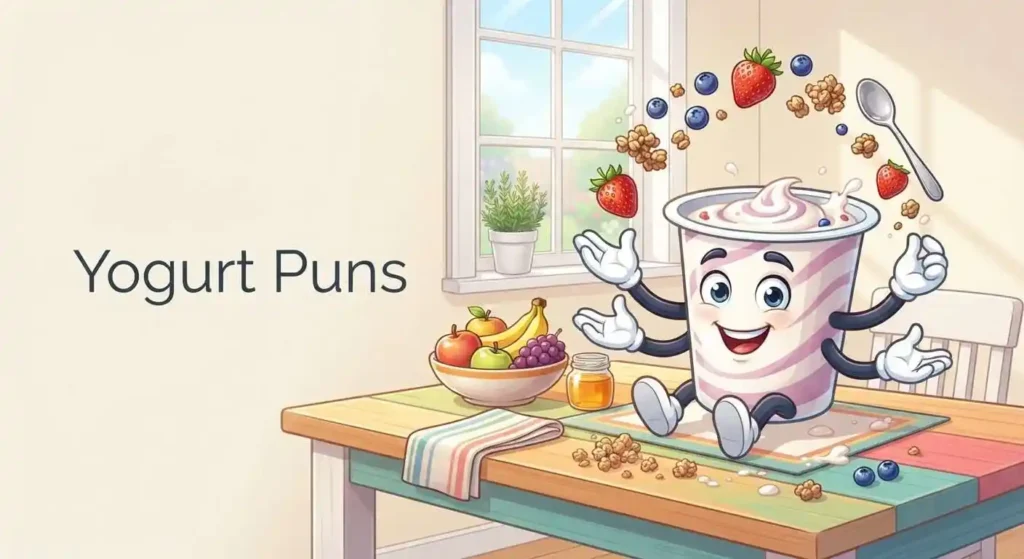 Funny yogurt character with toppings